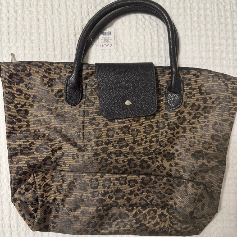 Chico’s Leopard Print Mini Tote Bag with Black Accents